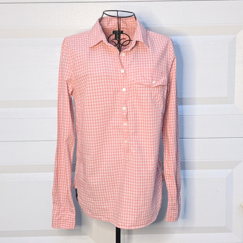 J Crew pink checkboard long sleeve button down shirt XS